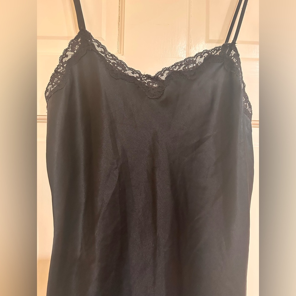 LADIES VICTORIA'S SECRET VINTAGE BLACK SATIN LACE-TRIM TEASE MINI SLIP DRESS - S - Picture 7 of 15